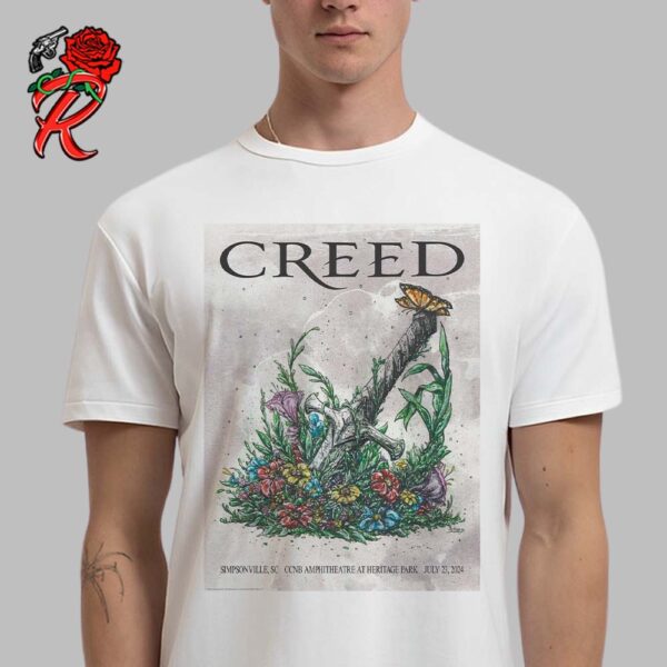 Creed Limited Edition Poster For Simpsonville SC At CCNB Amphitheatre At Heritage Park On July 23 2024 Vintage T-Shirt