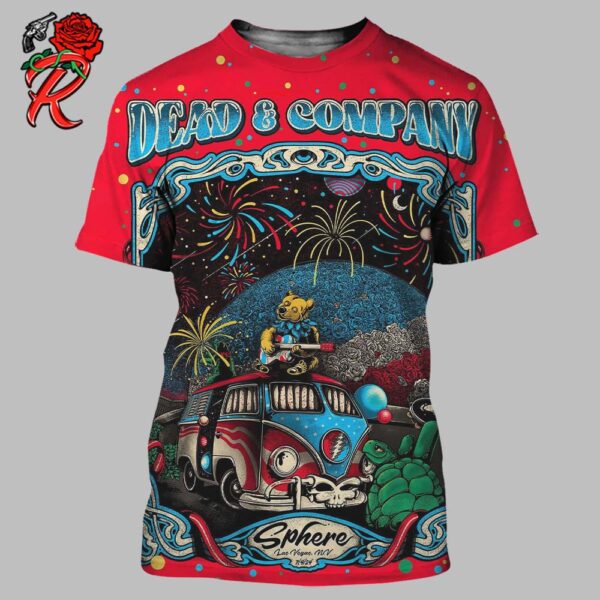 Dead And Company Gig Poster Sphere Las Vegas Nevada Celebrate 4th Of July 2024 Concert Dancing Bear Playing Guitar On The Volkswagen All Over Print Shirt