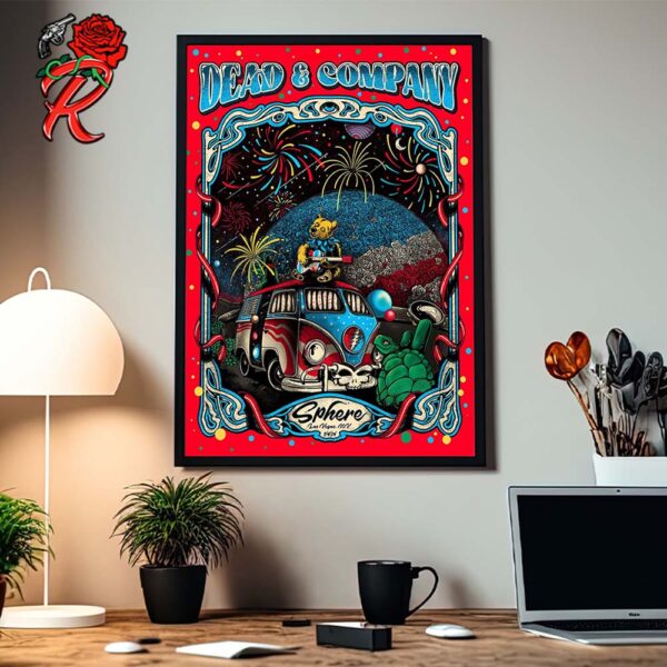 Dead And Company Gig Poster Sphere Las Vegas Nevada Celebrate 4th Of July 2024 Concert Dancing Bear Playing Guitar On The Volkswagen Wall Decor Poster Canvas