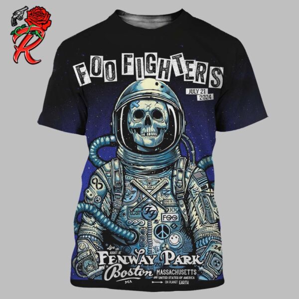 Foo Fighters Boston Tonight Poster At Fenway Park On July 21 2024 The Death Skeleton Astronaut Artwork All Over Print Shirt