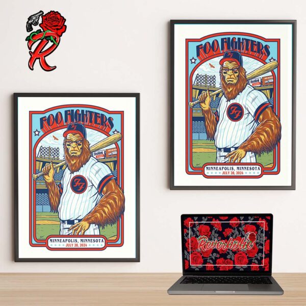 Foo Fighters Poster For The Show In Minneapolis Minnesota At Target Field On July 28 2024 Bigfoot Battler Minneapolis Twins Baseball Artwork Home Decor Poster Canvas