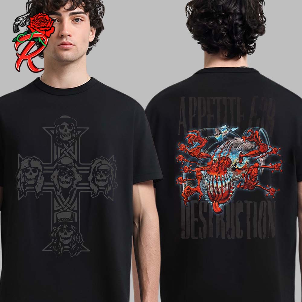 Men's Graphic Tee Official Guns N' Roses Appetite For Destruction Cross Logo  T-Shirt - Licensed, Charcoal Heather, Sizes XS To 3XL Guns N' Roses  Polyester T-Shirts For Men, image size:1000x1000