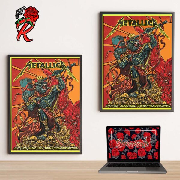 Metallica M72 Madrid Spain Night 1 Merch Poster At Estadio Civitas Metropolitano On July 12 2024 M72 European Tour Home Decor Poster Canvas