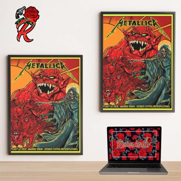 Metallica M72 Madrid Spain Night 2 Of The Final 2024 No Repeat Weekend In Europe At Estadio Civitas Metropolitano On July 14 2024 Home Decor Poster Canvas