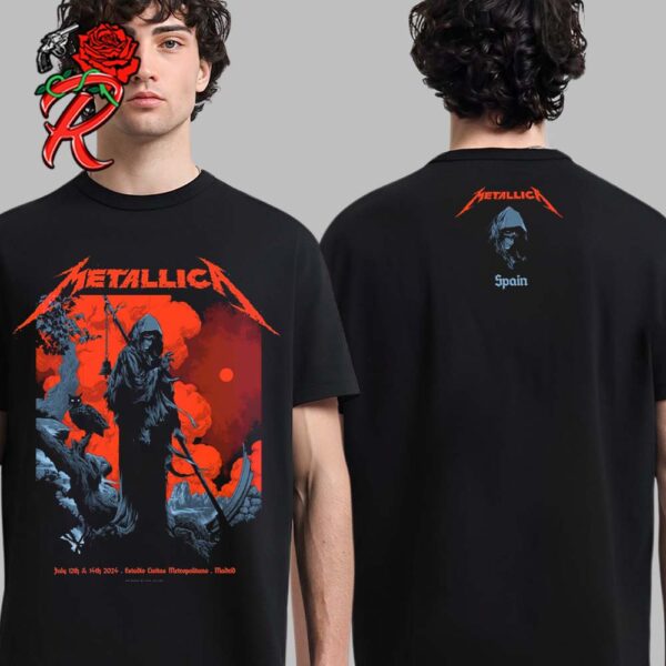 Metallica M72 Madrid Spain Poland Pop Up Shop Merch M72 European Tour At Estadio Civitas Metropolitano On July 12th And 14th 2024 The Death Artwork Two Sides Unisex T-Shirt