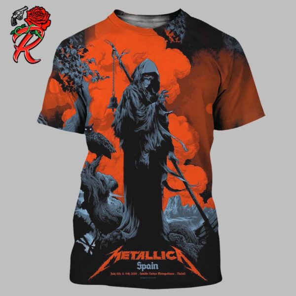 Metallica M72 Madrid Spain Poland Pop Up Shop Merch Poster M72 European Tour At Estadio Civitas Metropolitano On July 12th And 14th 2024 The Death Artwork All Over Print Shirt