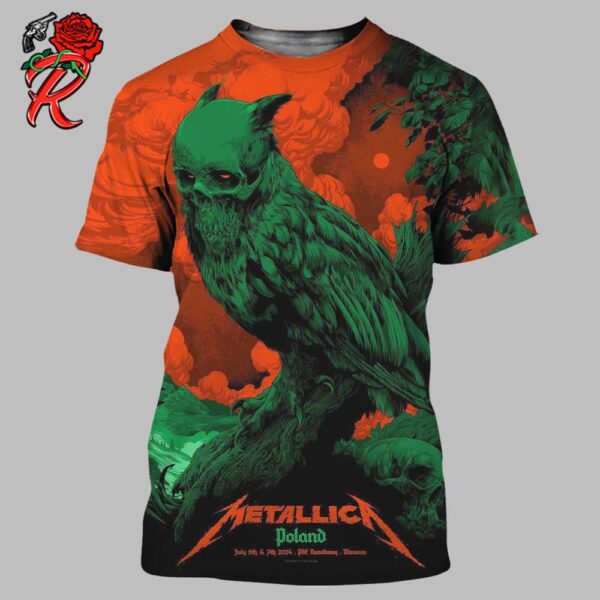 Metallica M72 Warsaw Poland Pop Up Shop Merch Poster For The Shows At PGE Narodowy Stadium On July 5 And 7 2024 The Skull Owl Artwork All Over Print Shirt