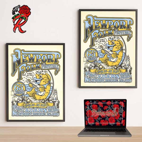 Newport Folk Festival 2024 Official Poster In Folk We Trust 65 Years Anniversary At Fort Adams State Park In Newport Rhode Island On July 26-28 2024 Decor Poster Canvas