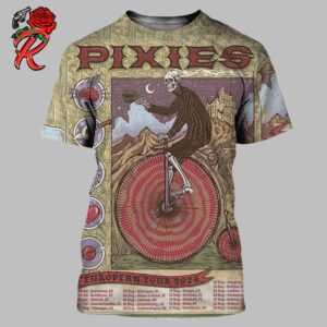 Pixies New European Tour 2024 Tour Dates List Skeleton Riding A Penny Farthing Bicycle All Over Print Shirt