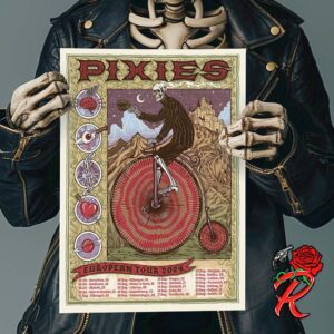 Pixies New European Tour 2024 Tour Dates List Skeleton Riding A Penny Farthing Bicycle Home Decor Poster Canvas