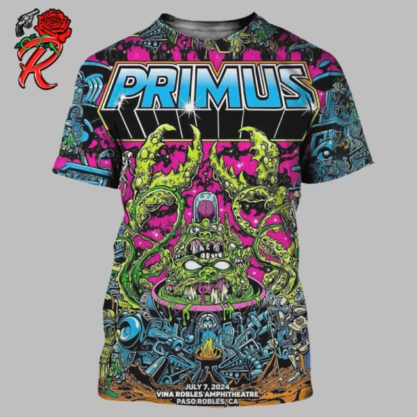 Primus Poster For Tonight Show In Paso Robles CA At Vina Robles Amphitheatre On July 7 2024 All Over Print Shirt