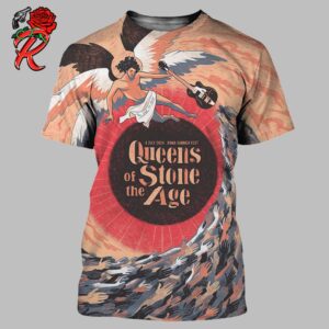 Queens Of The Stone Age Gig Poster For Roma Summer Fest In Rome Italy On 4 July 2024 Angel With Guitar Artwork All Over Print Shirt