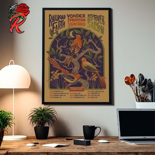 Rail Road Earth Yonder Mountain String Band And Leftover Salmon Merch Poster For Summer 2024 Installment Of Tour With Tour Dates Home Decor Poster Canvas