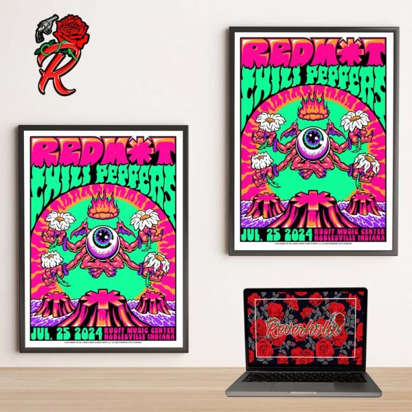 Red Hot Chili Peppers Noblesville Indiana Concert Poster At Ruoff Music Center On July 25 2024 Wall Decor Poster Canvas