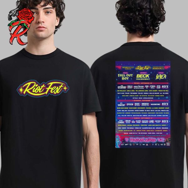 Riot Fest 2024 At Riot Land Full Lineup And Dates Poster At Seatgeek Stadium On Bridgeview IL On September 20 21 22 2024 Two Sides Unisex T-Shirt