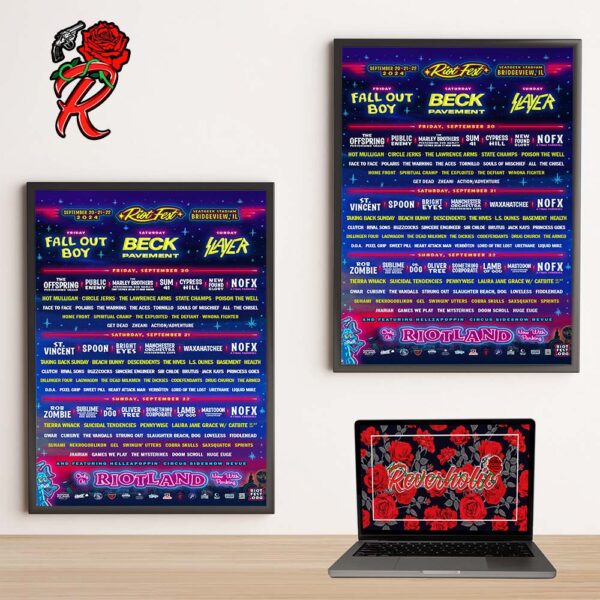 Riot Fest 2024 At Riot Land Full Lineup And Dates Poster At Seatgeek Stadium On Bridgeview IL On September 20 21 22 2024 Wall Decor Poster Canvas