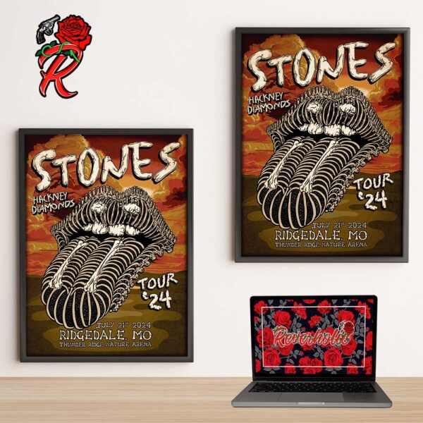 Rolling Stones Hackney Diamonds Tour Lithograph Poster For The Show In Ridgedale MO At Thunder Ridge Nature Arena On July 21st 2024 Home Decor Poster Canvas