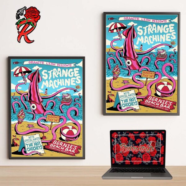 Strange Machines Poster For The Summer Show At Bernie’s Beach Bar In Hampton Beach NH On July 14 2024 The Octopus Artwork Home Decor Poster Canvas