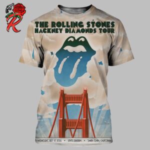 The Rolling Stones Santa Clara CA 2024 Lithograph Poster For The Show At Levi’s Stadium On July 17 2024 Golden Gate Bridge Artwork Hackney Diamonds Tour All Over Print Shirt