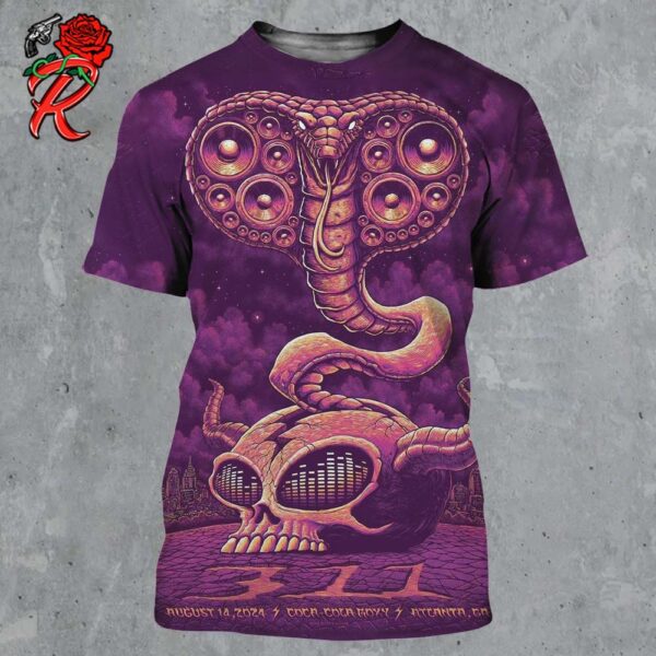 311 Band Poster For Show In Atlanta GA At Coca Cola Roxy On August 14 2024 The Cobra And The Skeleton Head Artwork All Over Print Shirt