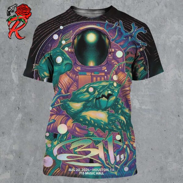 311 Band Poster For The Show In Houston Texas At 713 Music Hall On August 20 2024 Astronaut In An Voyage With His Friends Crab And Fish Artwork All Over Print Shirt