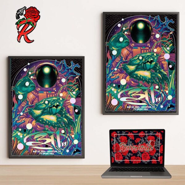 311 Band Poster For The Show In Houston Texas At 713 Music Hall On August 20 2024 Astronaut In An Voyage With His Friends Crab And Fish Artwork Home Decor Poster Canvas