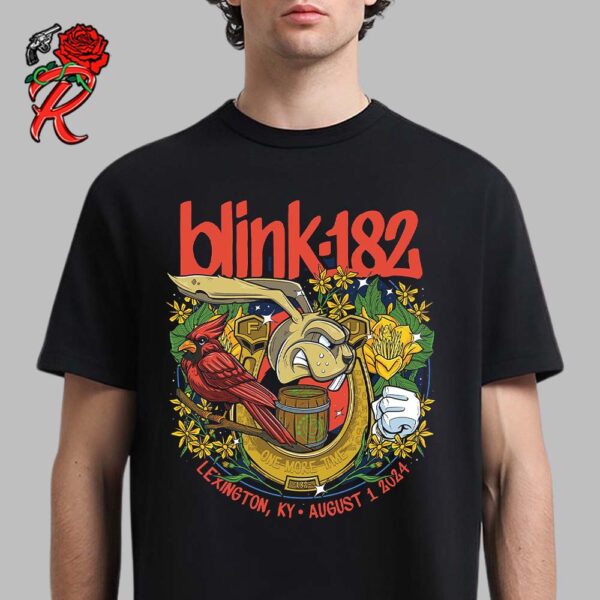 Blink 182 City Merch Shirt For Lexington Kentucky At Rupp Arena On August 1st 2024 Rabbit And The Cardinal With Bloom Artwork Unisex T-Shirt