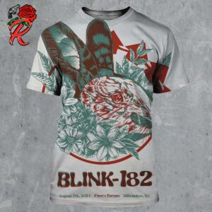 Blink 182 Merch Event Poster For Milwaukee WI At Fiserv Forum On August 7 2024 Rabbit Floral Artwork All Over Print Shirt