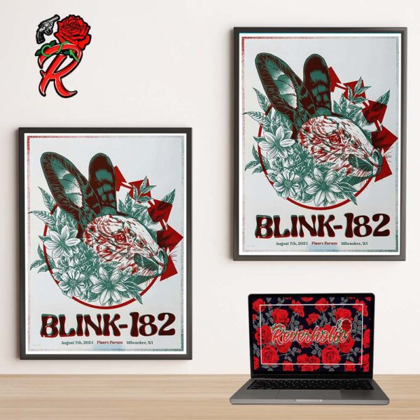 Blink 182 Merch Event Poster For Milwaukee WI At Fiserv Forum On August 7 2024 Rabbit Floral Artwork Home Decor Poster Canvas