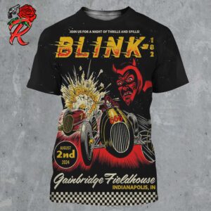 Blink 182 Merch Event Poster For The Concert At Gainbridge Fieldhouse In Indianapolis IN On August 2nd 2024 Join Us For A Night Of Thrills And Spills All Over Print Shirt