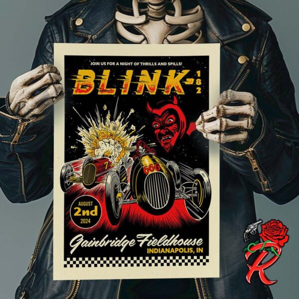 Blink 182 Merch Event Poster For The Concert At Gainbridge Fieldhouse In Indianapolis IN On August 2nd 2024 Join Us For A Night Of Thrills And Spills Home Decor Poster Canvas