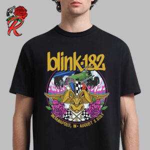 Blink 182 Merch Event Tee For The Concert At Gainbridge Fieldhouse In Indianapolis IN On August 2nd 2024 Racing Rabbit Artwork Unisex T-Shirt