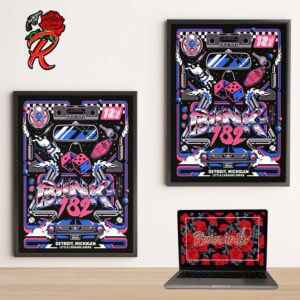 Blink 182 Night Show Poster At Detroit Michigan At Little Caesars Arena On August 12 2024 Retro Style Artwork Home Decor Poster Canvas