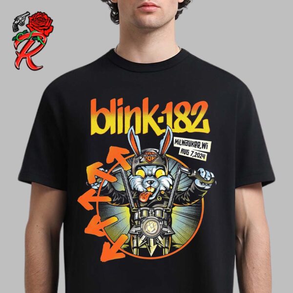 Blink 182 x Milk Walking Merch Tee For Milwaukee WI At Fiserv Forum On August 7 2024 Rabbit Riding Harley Motor Unisex T-Shirt