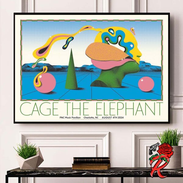 Cage The Elephant Tonight Charlotte NC Limited Edition Concert Poster At PNC Music Pavilion On August 4 2024 Poster Canvas For Home Decorations