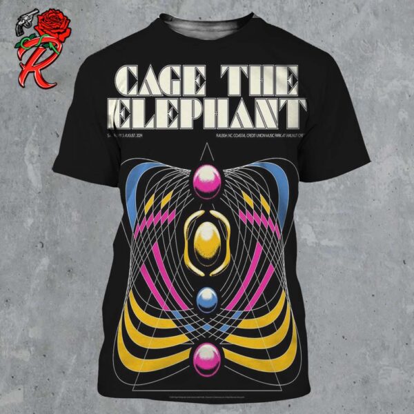 Cage The Elephant Tonight Raleigh NC Limited Edition Concert Poster At Coastal Credit Union Music Park at Walnut Creek On August 3 2024 All Over Print Shirt