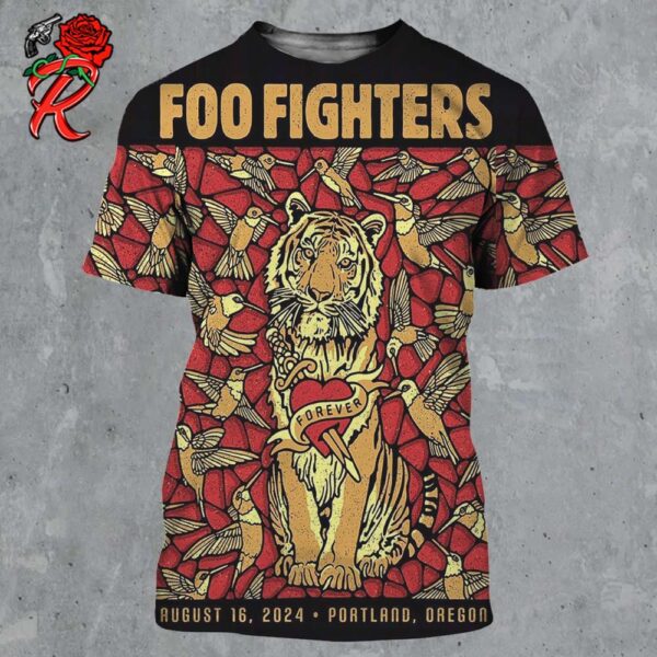 Foo Fighters Concert Poster For Portland Oregon On August 16 2024 At Providence Park Tiger Artwork Love Forever All Over Print Shirt