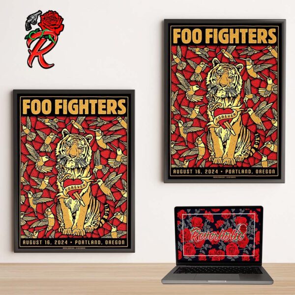 Foo Fighters Concert Poster For Portland Oregon On August 16 2024 At Providence Park Tiger Artwork Love Forever Home Decor Poster