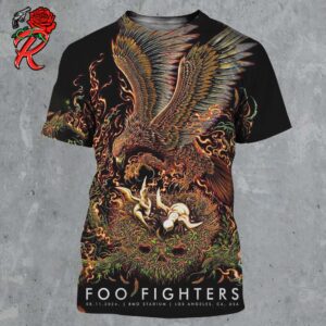 Foo Fighters Los Angeles California Night 2 Poster At BMO Stadium On August 11 2024 Golden Eagle Artwork By Miles Tsang All Over Print Shirt