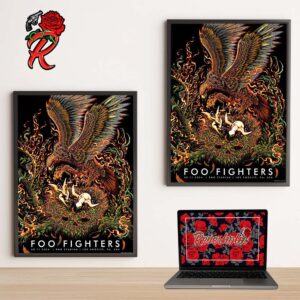 Foo Fighters Los Angeles California Night 2 Poster At BMO Stadium On August 11 2024 Golden Eagle Artwork By Miles Tsang Home Decor Poster Canvas