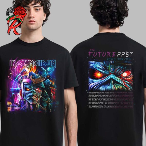 Iron Maiden The Future Past World Tour 2024 Poster Cyborg Samurai Eddie Two Sides Unisex T-Shirt