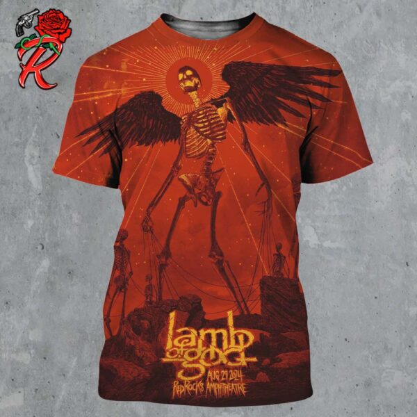 Lamb Of God Amongst The Stars And Blood Poster For Show At Red Rocks Amphitheatre Colorado On August 29 2024 Lurking Skelebohemoth Artwork All Over Print Shirt