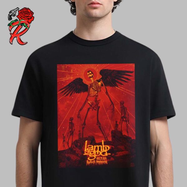 Lamb Of God Amongst The Stars And Blood Poster For Show At Red Rocks Amphitheatre Colorado On August 29 2024 Lurking Skelebohemoth Artwork Unisex T-Shirt