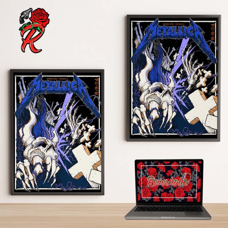 Metallica M72 Chicago IL Night 1 Merch Poster For Soldier Field On August 9 2024 M72 North American Tour 2024 Skeleton Graves Artwork Home Decor Poster Canvas