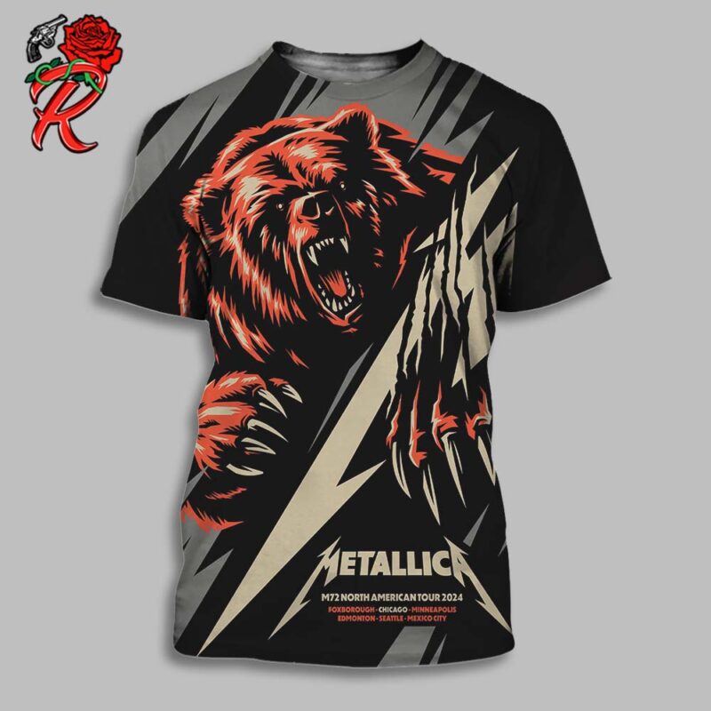 Metallica M72 Chicago Pop Up Shop Poster For Chicago IL US On On August 9 And 11 M72 North American Tour 2024 The Bear Artwork All Over Print Shirt