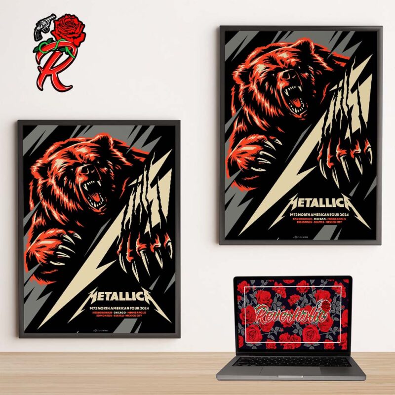 Metallica M72 Chicago Pop Up Shop Poster For Chicago IL US On On August 9 And 11 M72 North American Tour 2024 The Bear Artwork Home Decor Poster Canvas