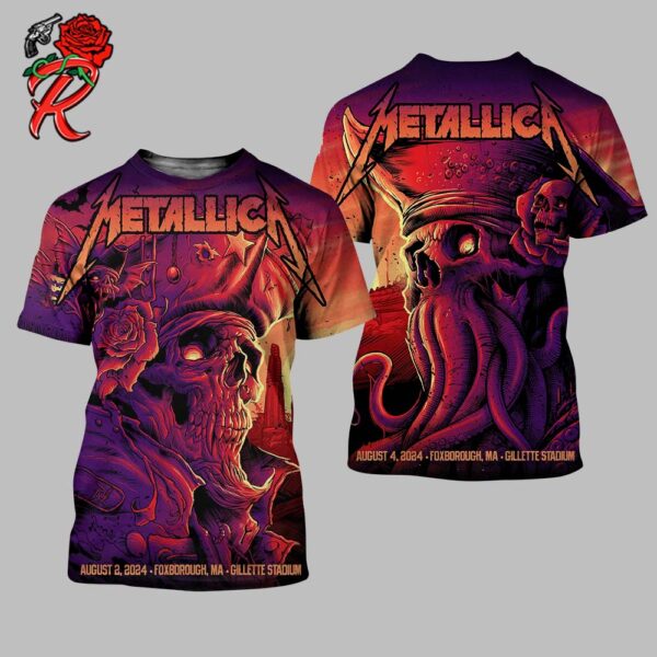 Metallica M72 Foxborough MA Full Show Combine Poster For The Show At Gillette Stadium On August 2 And 4 2024 M72 North America All Over Print Shirt