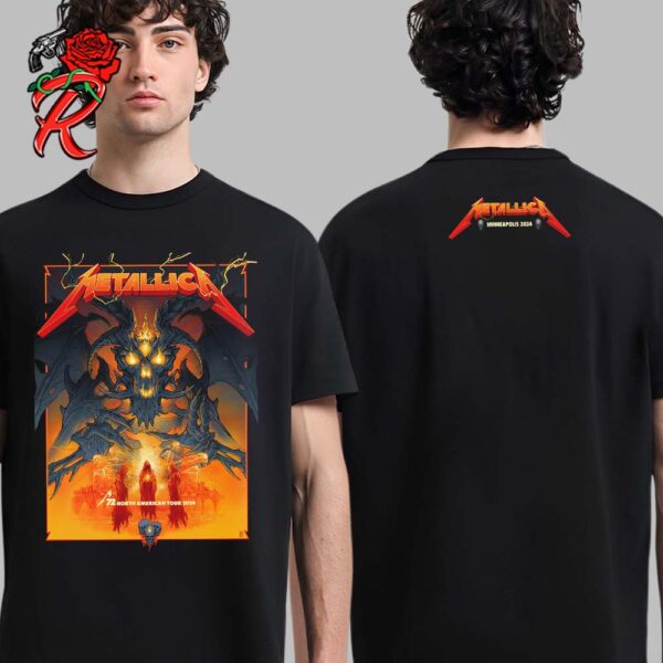 Metallica M72 Minneapolis 2024 In Minnesota Pop Up Shop Merch Tee At US Bank Stadium On August 16 And 18 2024 M72 North American Tour The Satan Artwork Two Sides Unisex T-Shirt