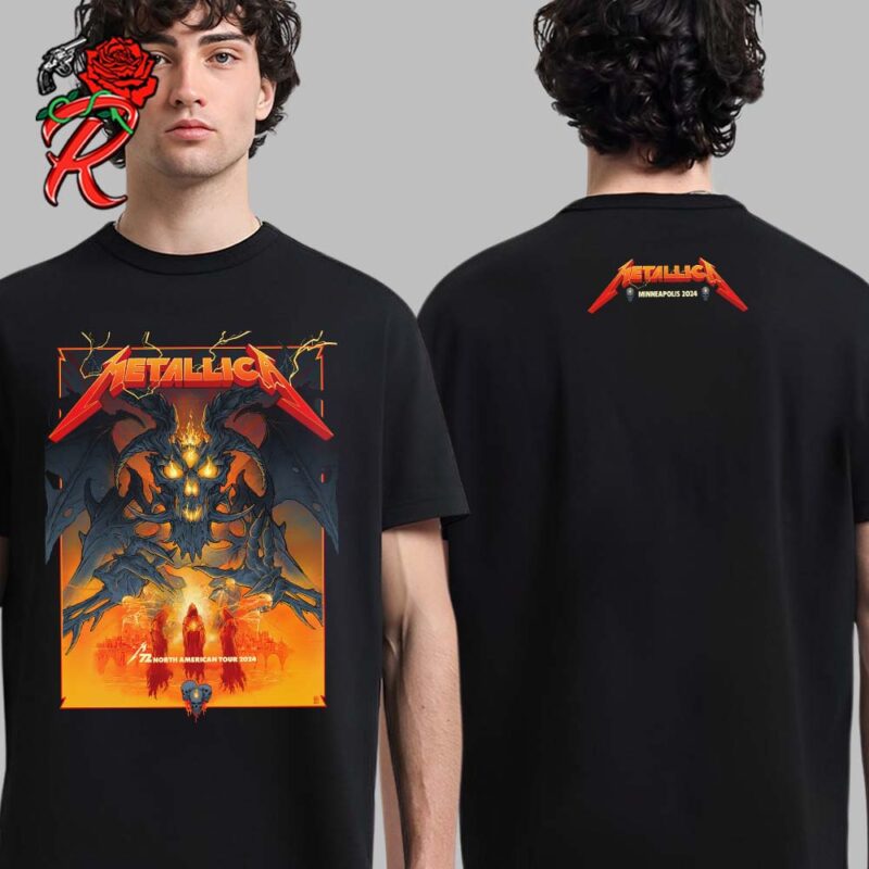 Metallica M72 Minneapolis 2024 In Minnesota Pop Up Shop Merch Tee At US Bank Stadium On August 16 And 18 2024 M72 North American Tour The Satan Artwork Two Sides Unisex T Shirt