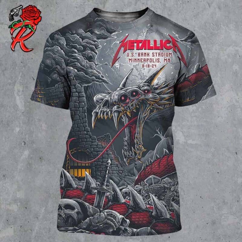 Metallica M72 Minneapolis MN Night 2 Poster For The Show At US Bank Stadium On August 18 2024 M72 North American Tour The Serpent Artwork All Over Print Shirt